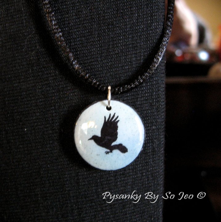 One Crow Sorrow Pendant Pysanky Jewelry by So Jeo